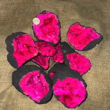 Load image into Gallery viewer, Dyed Quartz Black Geode with Pink Center (4"-6") (G4)