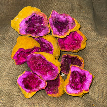 Load image into Gallery viewer, Dyed Quartz Yellow Geode with Pink Center (4"-5") (G5)