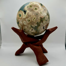 Load image into Gallery viewer, (1) 6" Carved Wood Tripod Cobra Stand Three Prong Display for Crystal Spheres, Eggs, or Balls