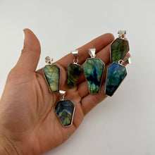 Load image into Gallery viewer, Labradorite Pendant & Necklace with a "Twin Rocks and Crystals" Velvet Box