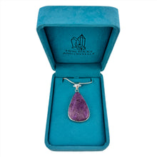 Load image into Gallery viewer, Purpurite Pendant & Necklace with a "Twin Rocks and Crystals" Velvet Box