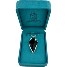 Load image into Gallery viewer, Black Obsidian Silver Plated Arrowhead Pendant & Necklace with a "Twin Rocks and Crystals" Velvet Box