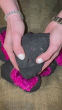 Load and play video in Gallery viewer, Dyed Quartz Black Geode with Pink Center (4"-6") (G4)