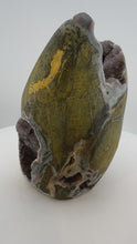 Load and play video in Gallery viewer, Daily Sale! Large Rainbow Amethyst Cut Base Specimen w/ Blue/Green Polished Edge (I8)