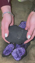 Load and play video in Gallery viewer, Dyed Quartz Black Geode with Purple Center (3"-5") (G3)
