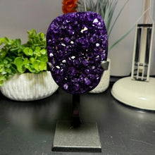 Load image into Gallery viewer, Amethyst Druze on Custom Metal Stand Size 1 (1-2 lb) High End Specimen