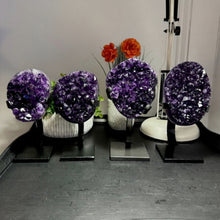 Load image into Gallery viewer, Amethyst Druze on Custom Metal Stand Size 2 (2-3 lb) High End Specimen