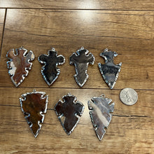 Load image into Gallery viewer, Agate Arrowhead Pendant with Silver Plated Edge
