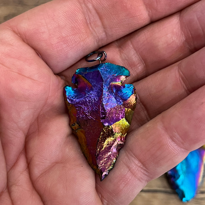 Rainbow Mystic Obsidian Arrowhead Pendant