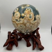 Load image into Gallery viewer, (1) 4&quot; Carved Wood Tripod Cobra Stand Three Prong Display for Crystal Spheres, Eggs, or Balls
