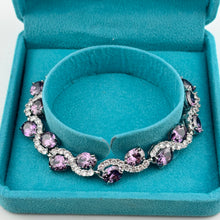 Load image into Gallery viewer, High Quality Amethyst Faceted Stone Bracelet with a &quot;Twin Rocks and Crystals&quot; Velvet Box
