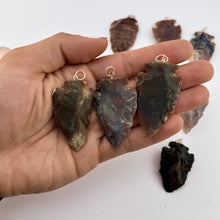 Load image into Gallery viewer, Arrowhead Pendant &amp; Necklace with a &quot;Twin Rocks and Crystals&quot; Velvet Box
