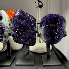 Load image into Gallery viewer, Amethyst Druze on Custom Metal Stand Size 3 (3-4 lb) High End Specimen

