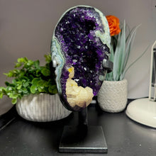 Load image into Gallery viewer, Amethyst Druze on Custom Metal Stand Size 3 (3-4 lb) High End Specimen
