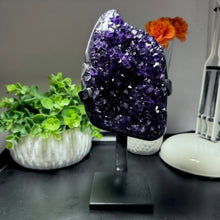 Load image into Gallery viewer, Amethyst Druze on Custom Metal Stand Size 3 (3-4 lb) High End Specimen
