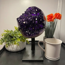 Load image into Gallery viewer, Amethyst Druze on Custom Metal Stand Size 7 (7-8 lb) High End Specimen
