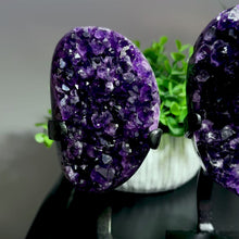 Load and play video in Gallery viewer, Amethyst Druze on Custom Metal Stand Size 1 (1-2 lb) High End Specimen
