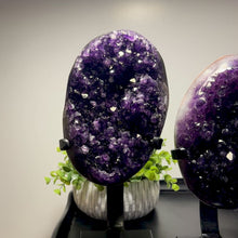 Load and play video in Gallery viewer, Amethyst Druze on Custom Metal Stand Size 5 (5-6 lb) High End Specimen
