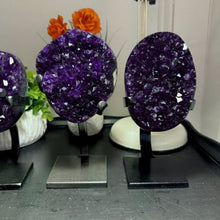 Load image into Gallery viewer, Amethyst Druze on Custom Metal Stand Size 2 (2-3 lb) High End Specimen
