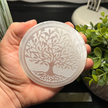 Load image into Gallery viewer, Selenite Tree of Life Charging Plate 4&quot;
