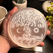 Load image into Gallery viewer, Selenite Tree of Life Charging Plate Large 5"
